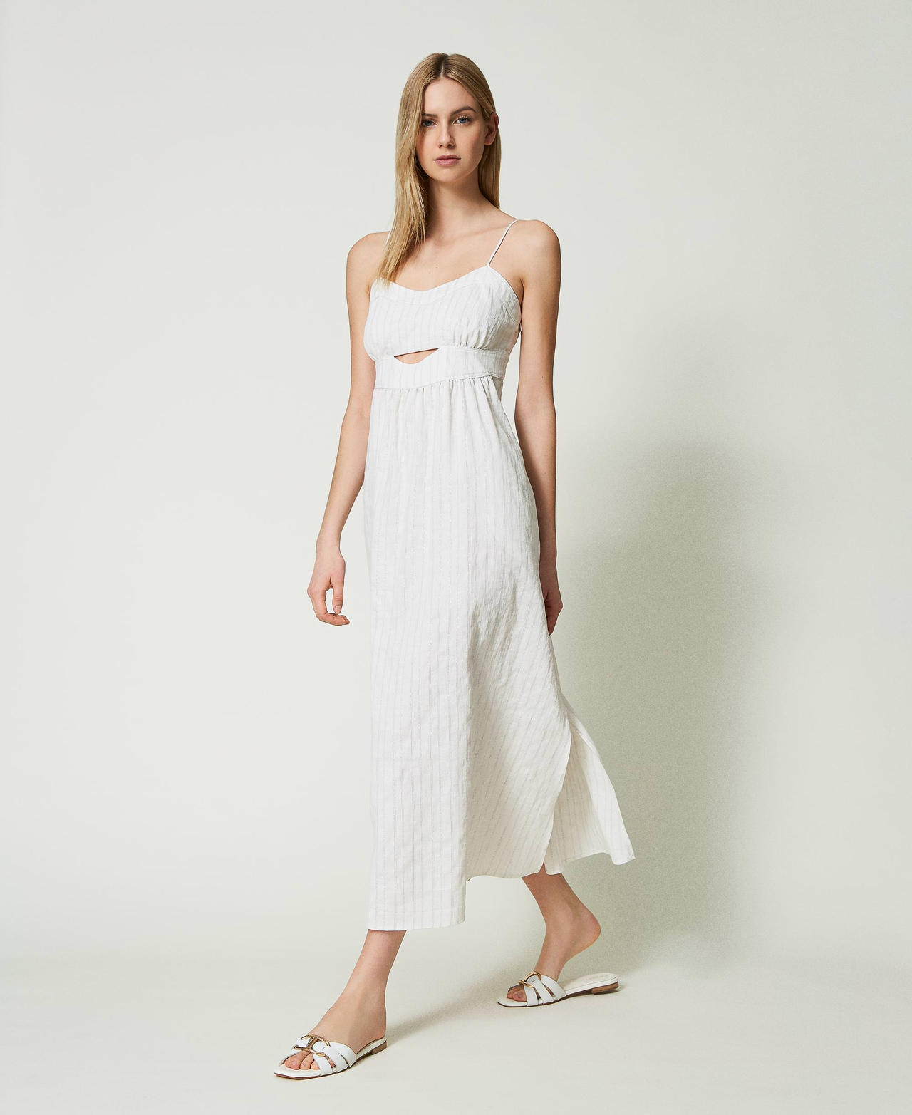 Robe midi en lin mélangé avec rayures lurex