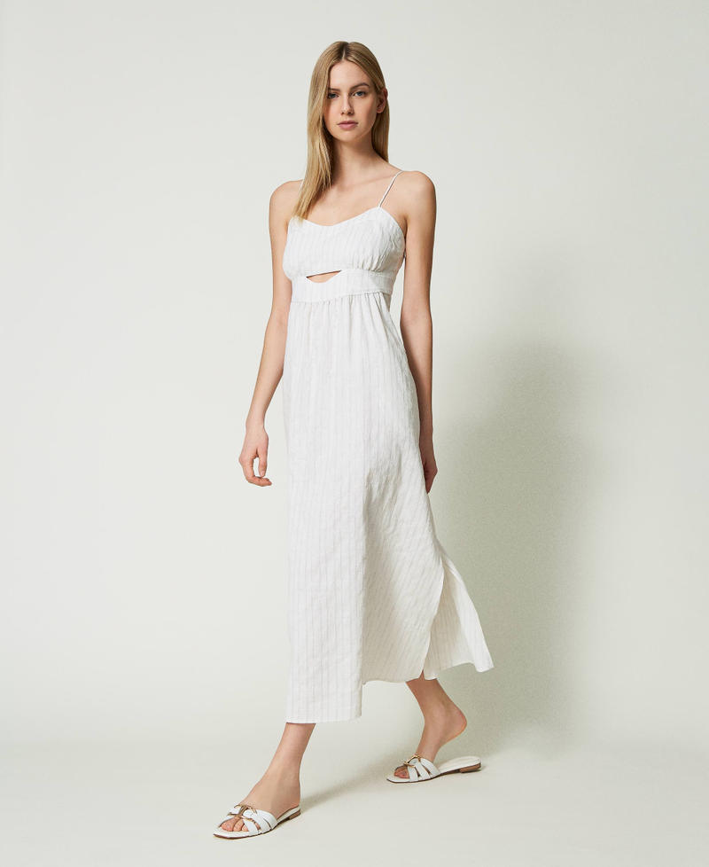 Robe midi en lin mélangé avec rayures lurex