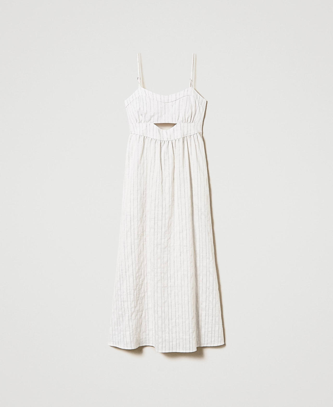 Midi linen blend dress with lurex stripes White Silver Stripe Pinstripe Woman 241TT2224-0S