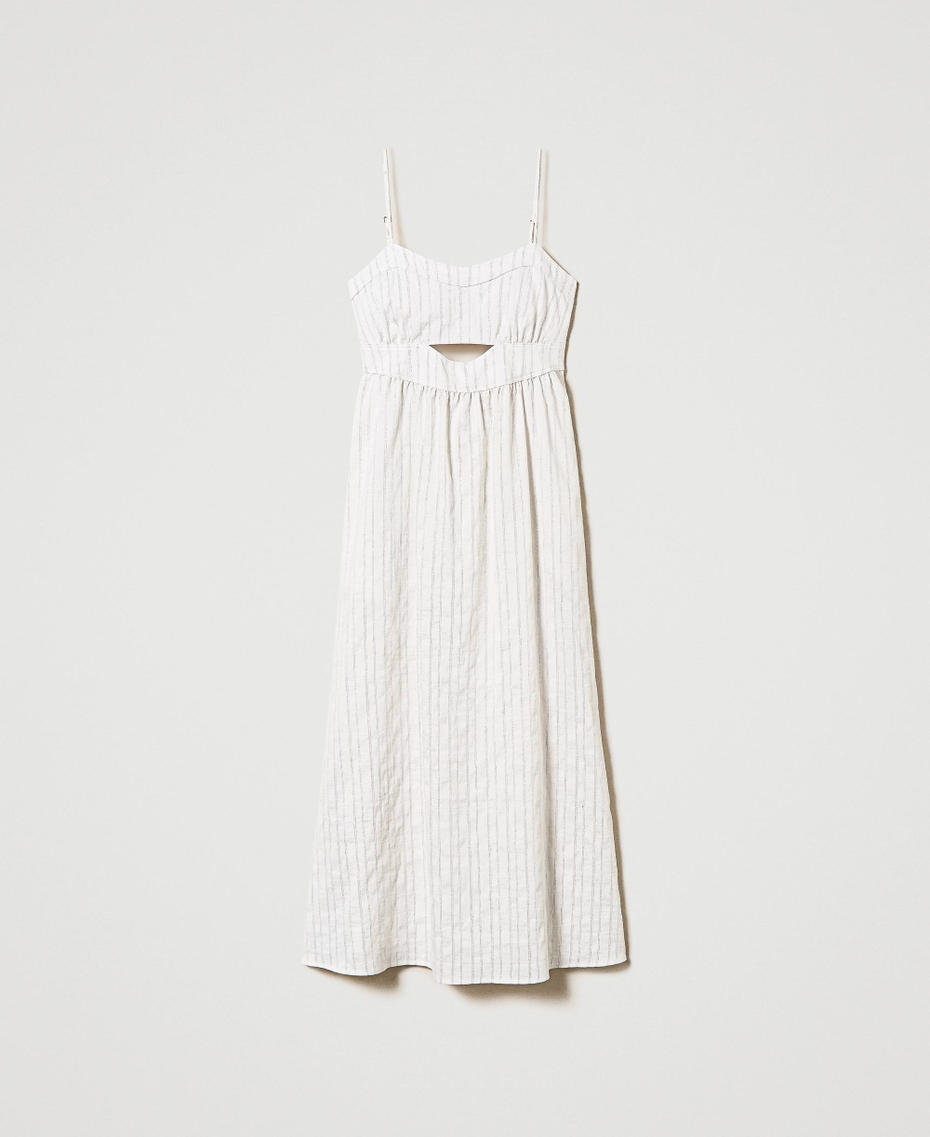 Midi linen blend dress with lurex stripes