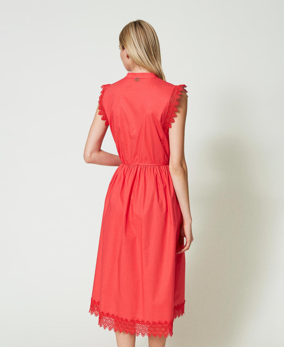 Midikleid aus Popeline und Makramee Lipglossrosa Frau 241TT2232_00327_03