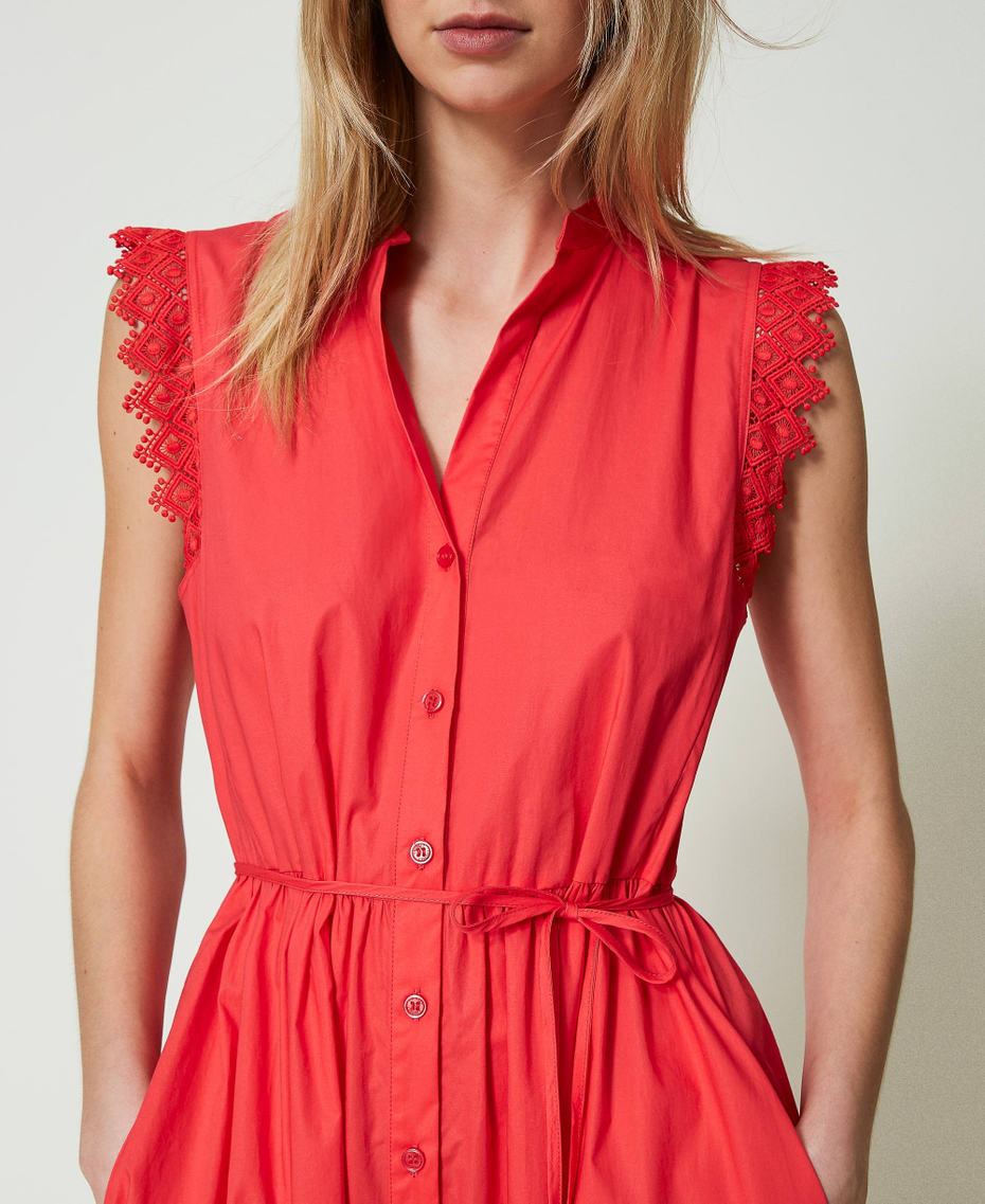Midikleid aus Popeline und Makramee
