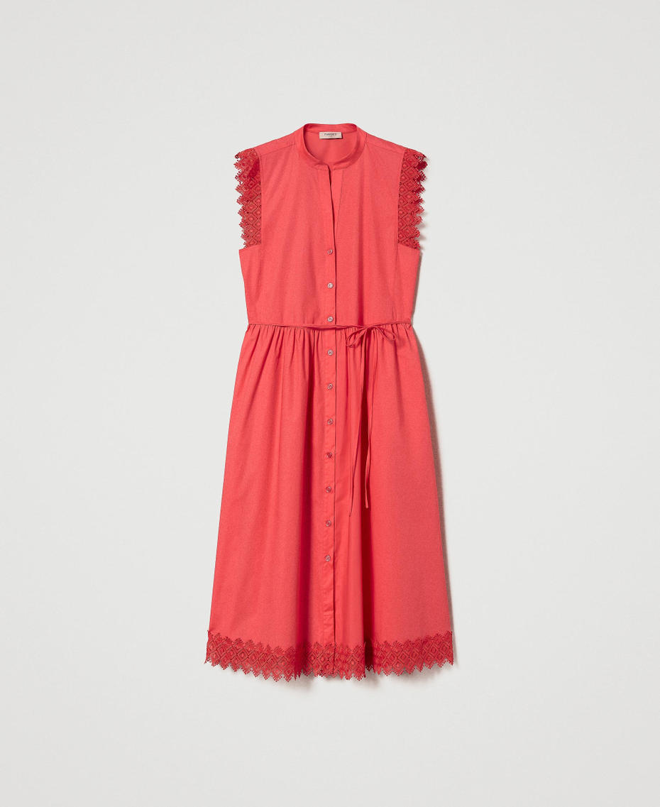 Midi poplin and macramé dress "Lip Gloss” Pink Woman 241TT2232_00327_S0