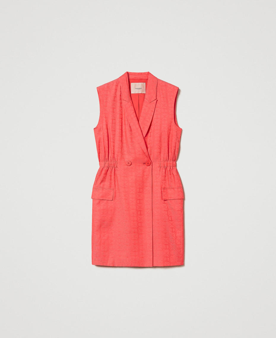 Короткое двубортное жаккардовое платье Розовый "Блеск для губ" женщина 241TT2242-0S