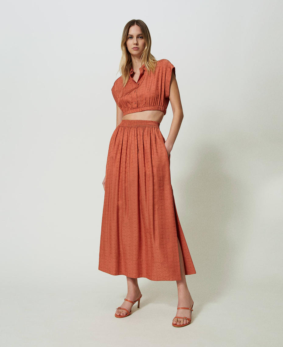 Long jacquard skirt with Oval T "Canyon Sunset" Orange Woman 241TT2243-01