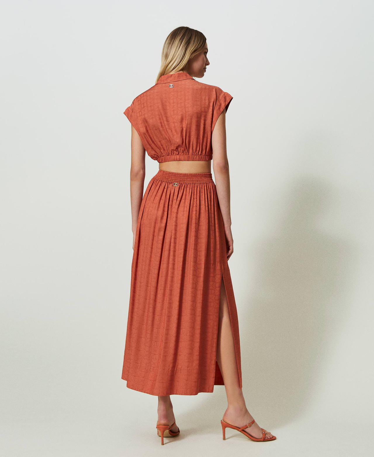 Long jacquard skirt with Oval T "Canyon Sunset" Orange Woman 241TT2243_11536_03
