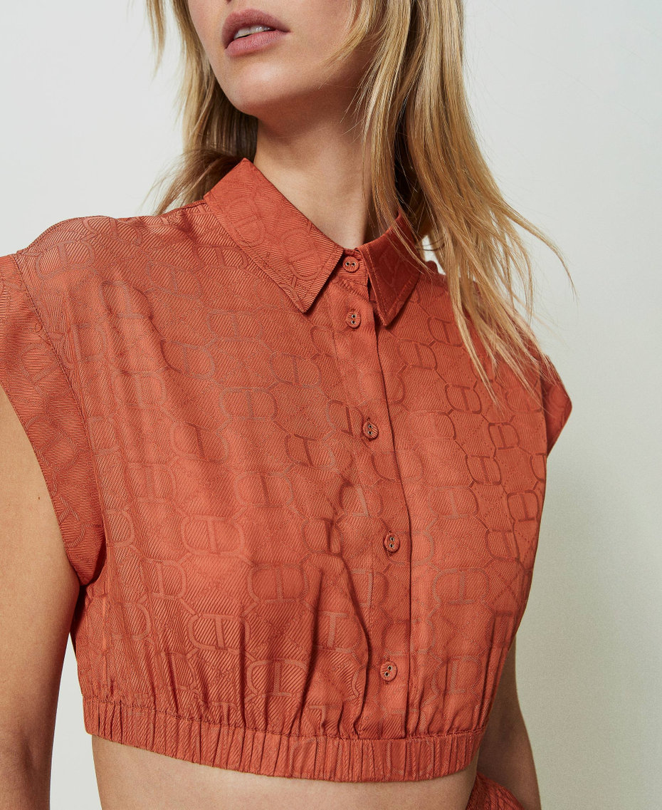 Cropped jacquard blouse with Oval T "Canyon Sunset" Orange Woman 241TT2244-04