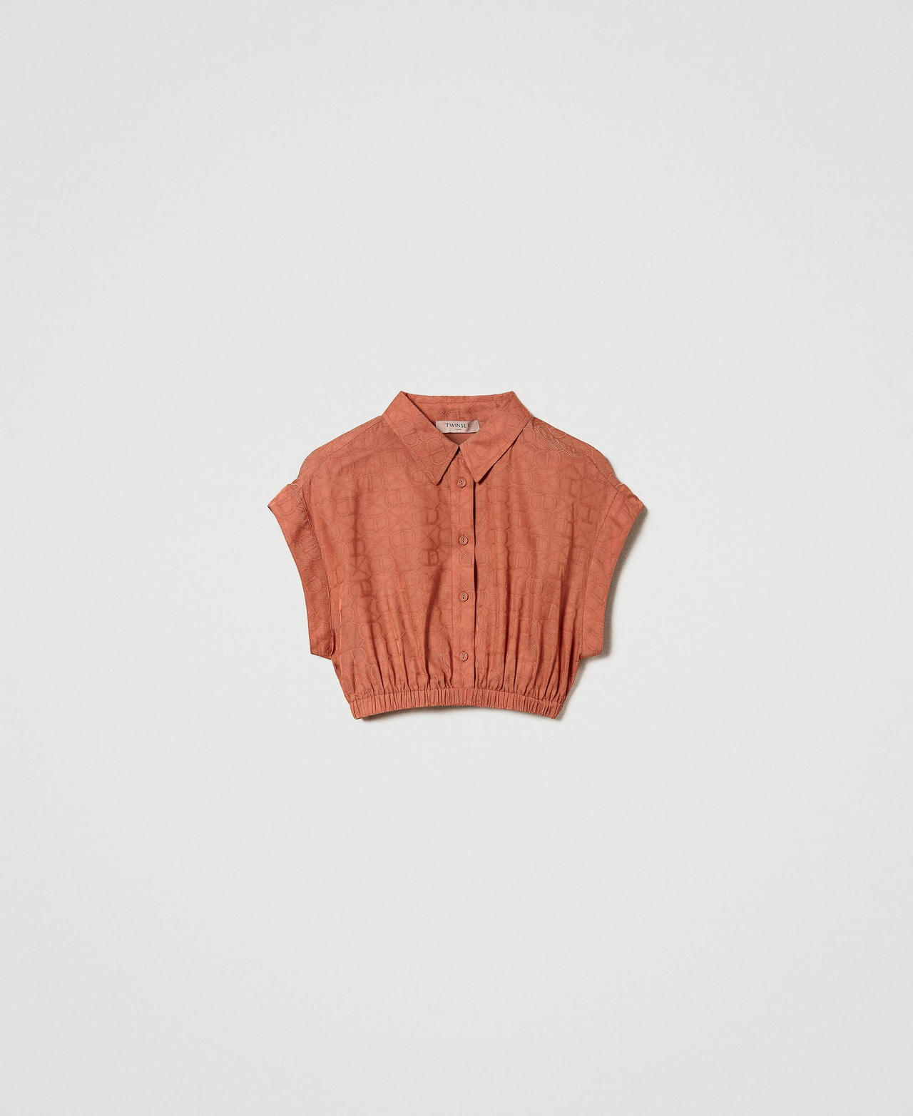 Cropped jacquard blouse with Oval T