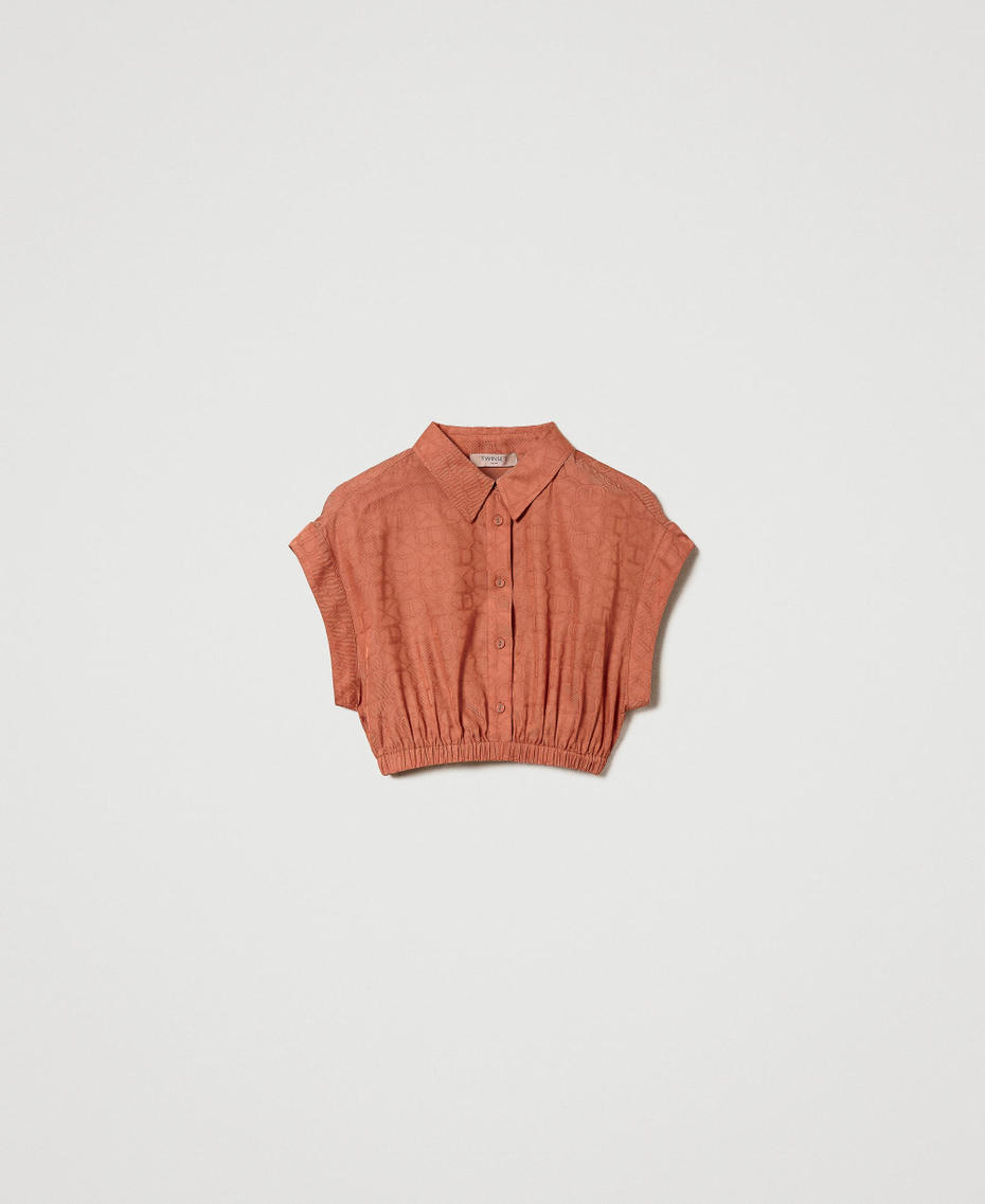 Cropped-Bluse aus Jacquard mit Oval Ts „Canyon Sunset“-Orange Frau 241TT2244-0S