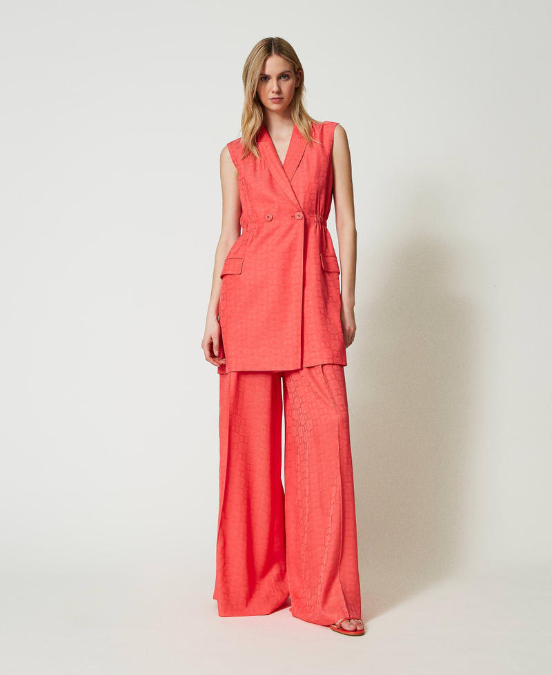 Jacquard palazzo trousers with Oval T "Lip Gloss” Pink Woman 241TT2246-01