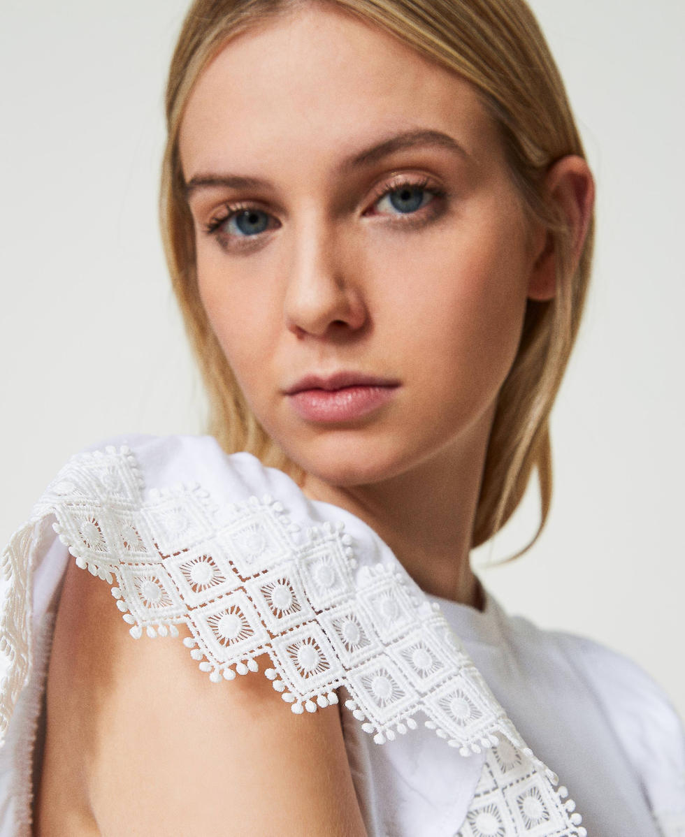 T-shirt avec manches en macram&eacute; Blanc Femme 241TT2260_00001_01