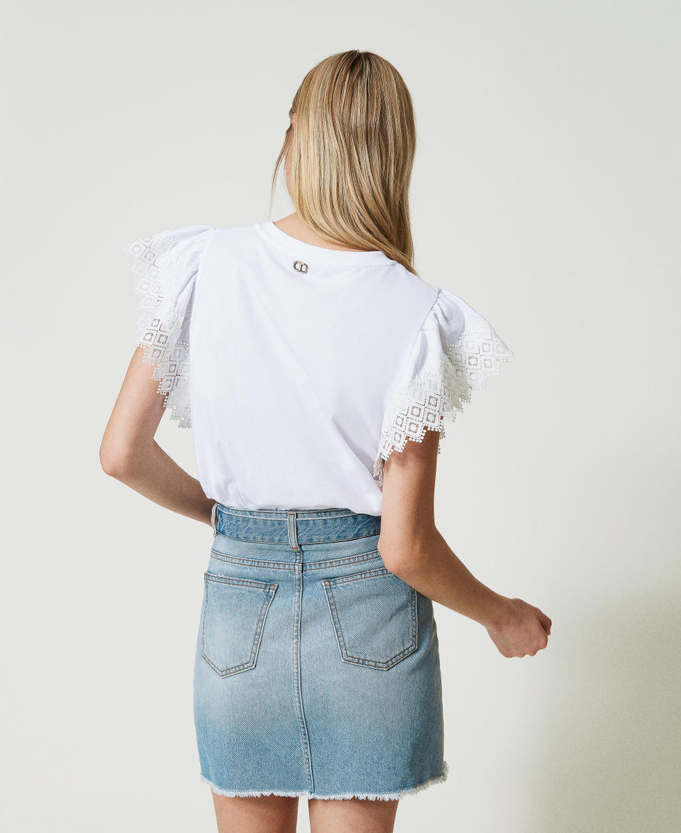 T-shirt avec manches en macram&eacute; Blanc Femme 241TT2260_00001_04