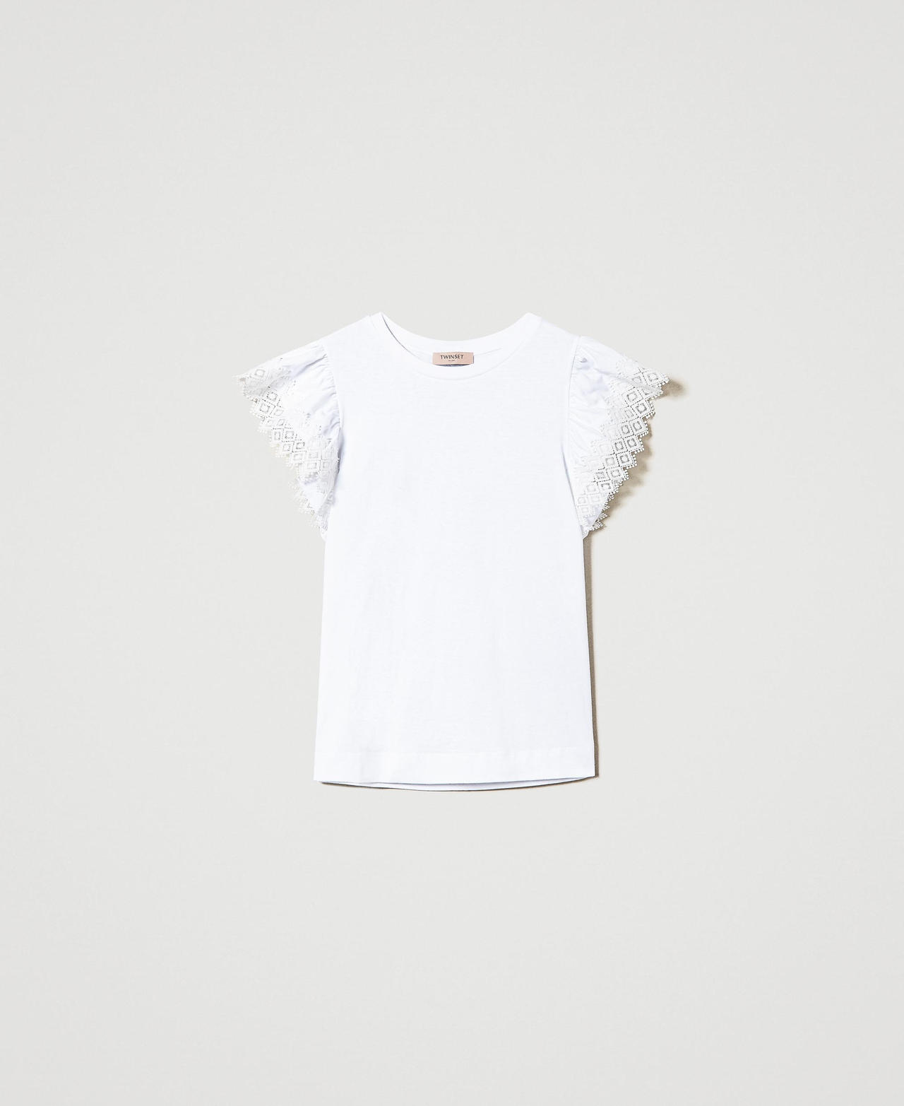 T-shirt with macramé sleeves White Woman 241TT2260-0S