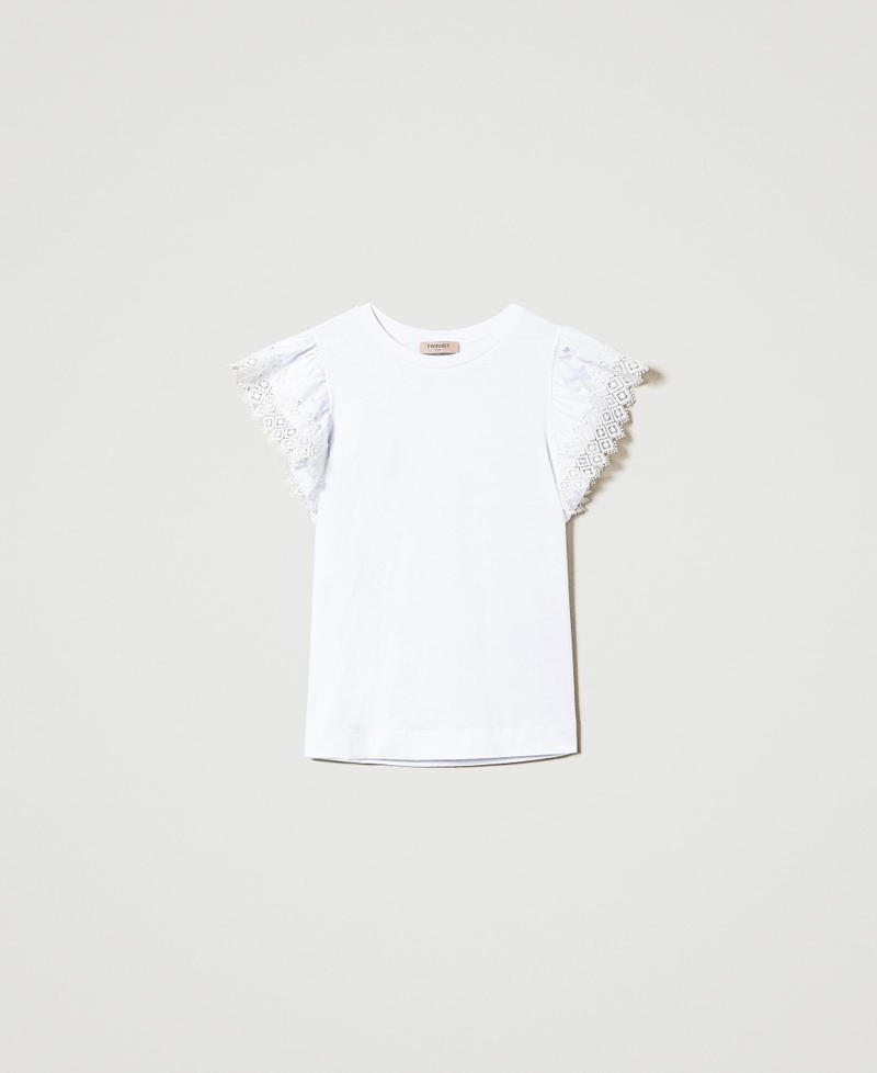 T-Shirt mit Makramee-Ärmeln Weiß Frau 241TT2260-0S