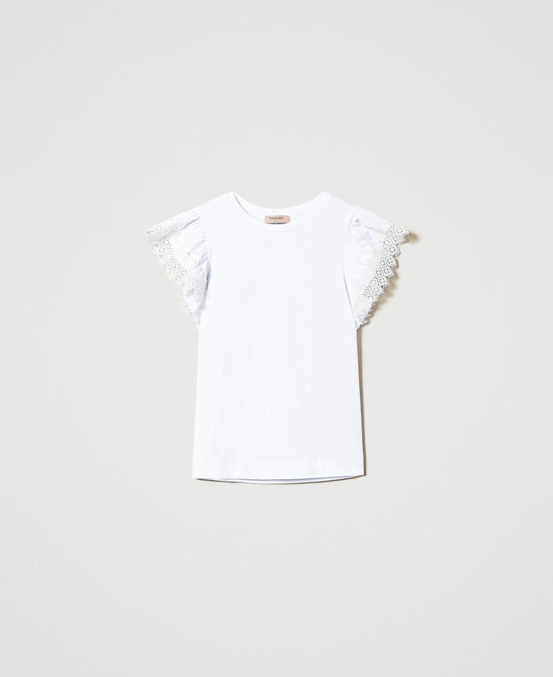 T-shirt with macram&eacute; sleeves White Woman 241TT2260_00001_S0