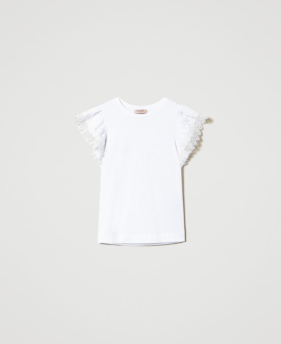 T-shirt with macram&eacute; sleeves White Woman 241TT2260_00001_S0