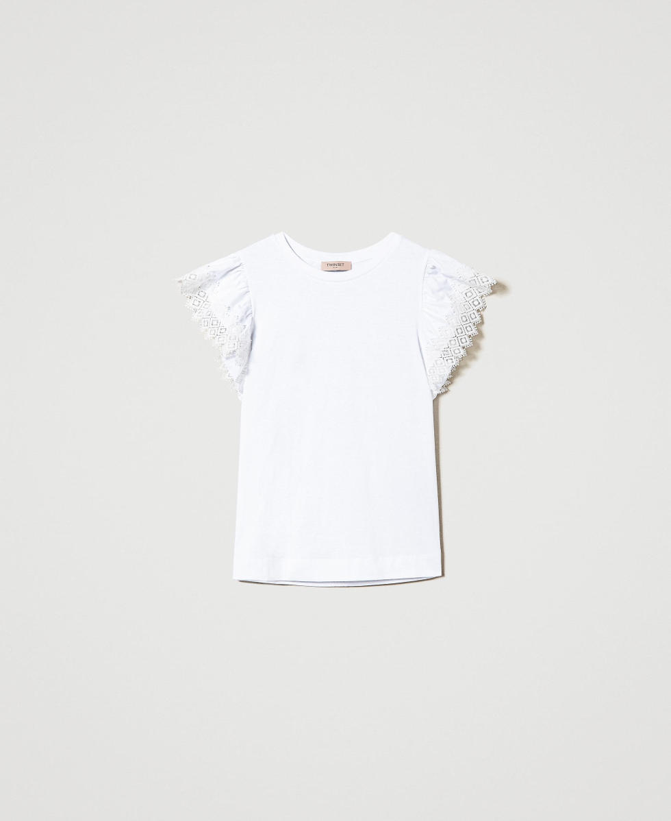 T-shirt avec manches en macram&eacute; Blanc Femme 241TT2260_00001_S0