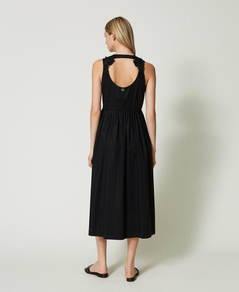 Платье миди из поплина с цветочными аппликациями Черный женщина 241TT2280-03