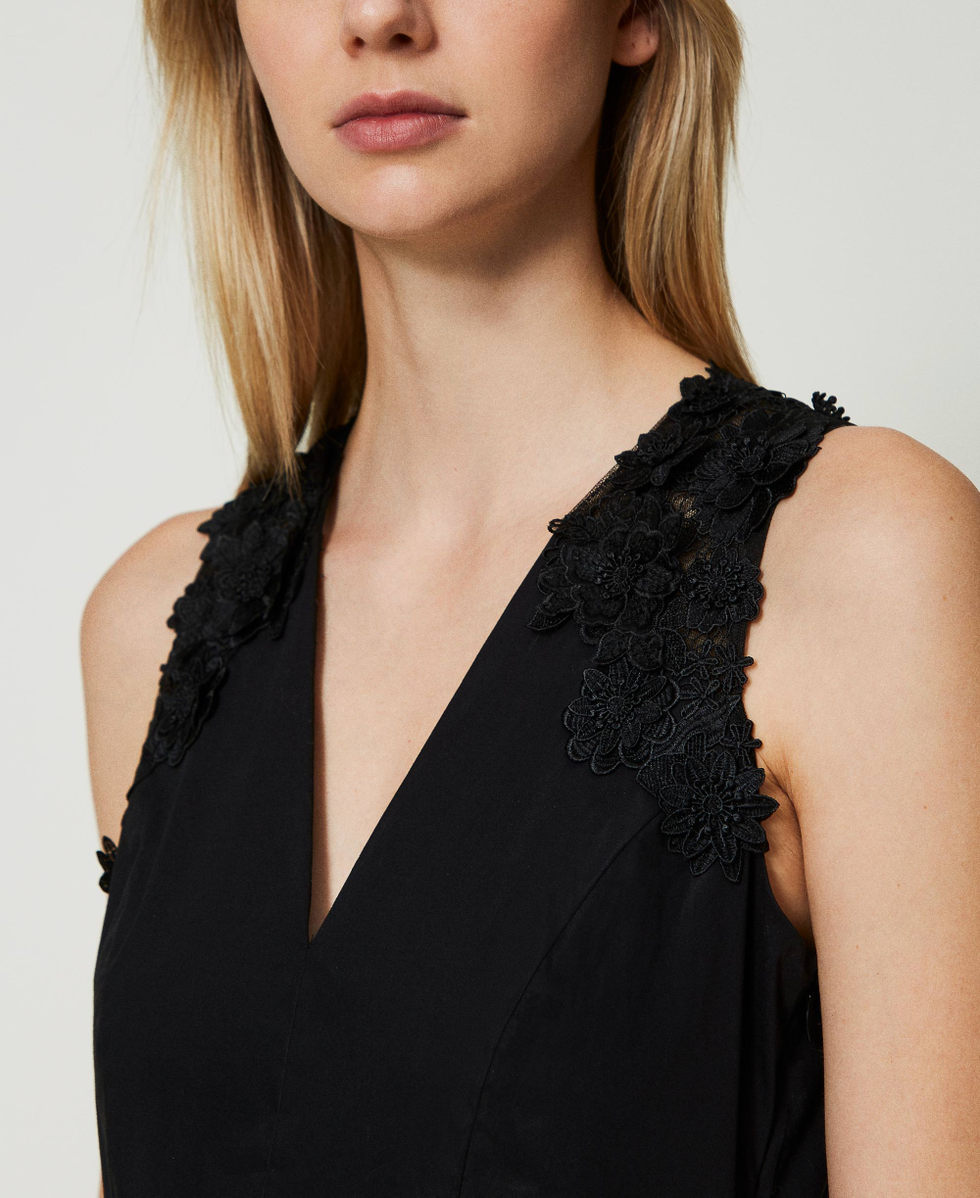 Midi poplin dress with floral patches