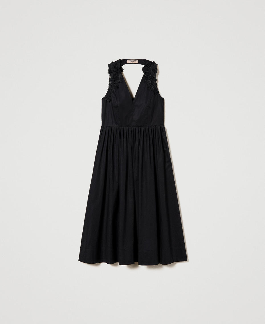 Платье миди из поплина с цветочными аппликациями Черный женщина 241TT2280-0S
