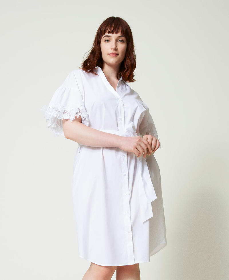 Midi poplin dress with floral patches