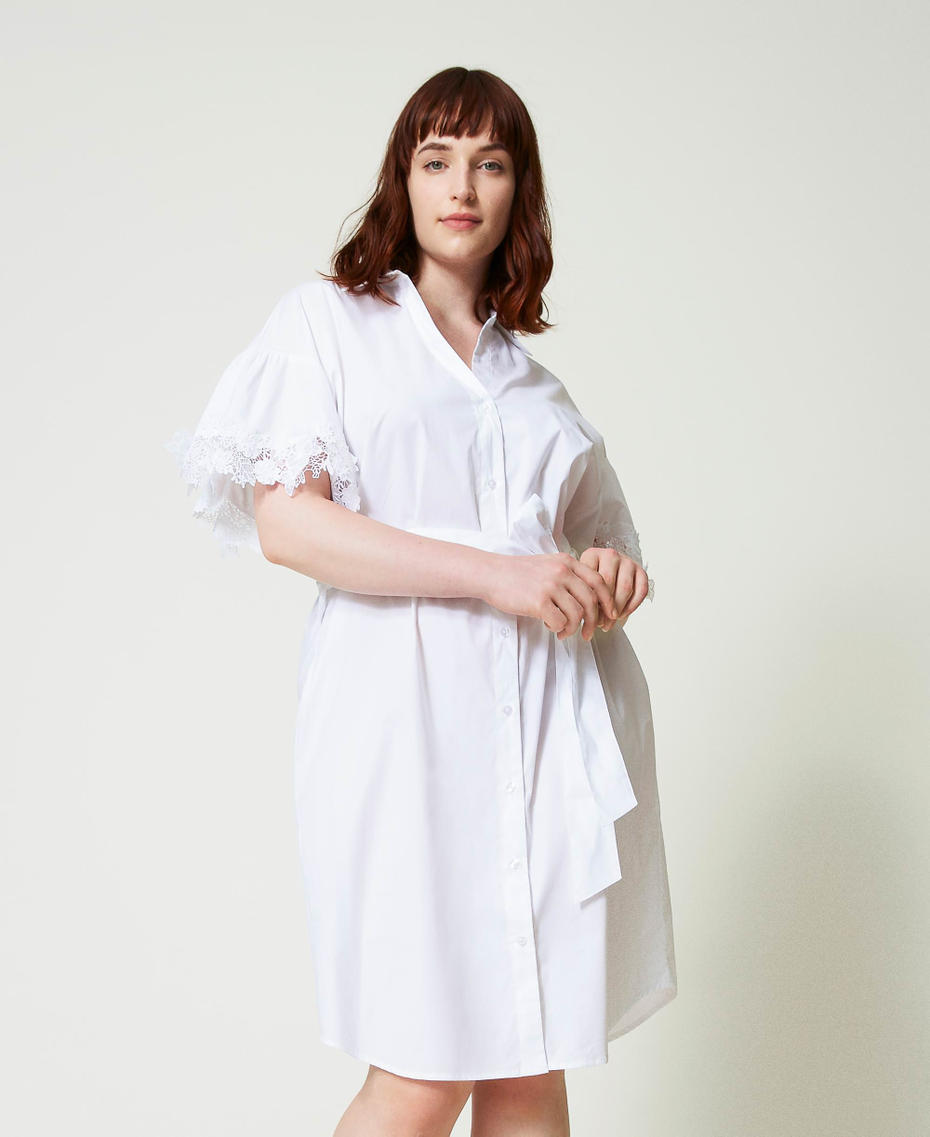 Midi poplin dress with floral patches