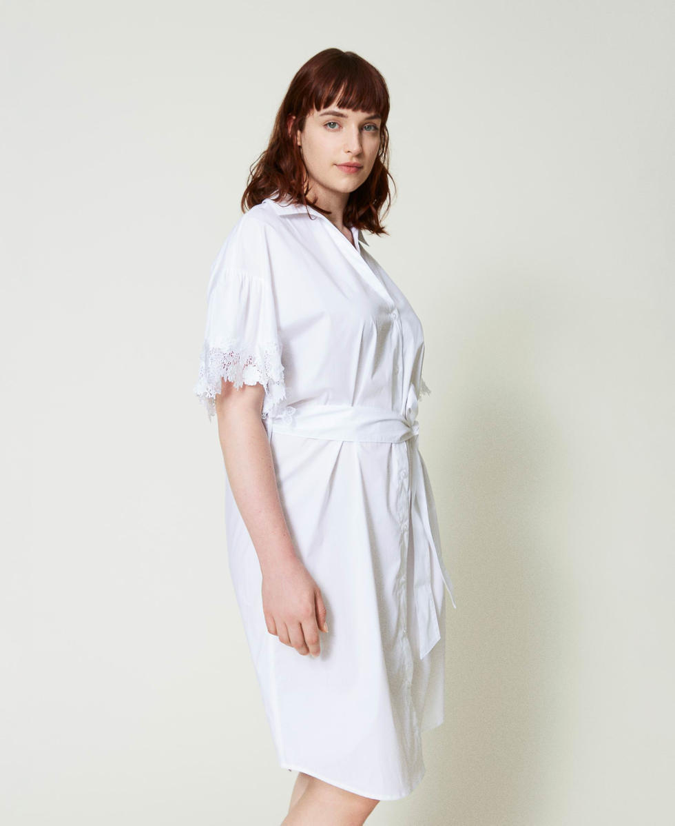 Midi poplin dress with floral patches