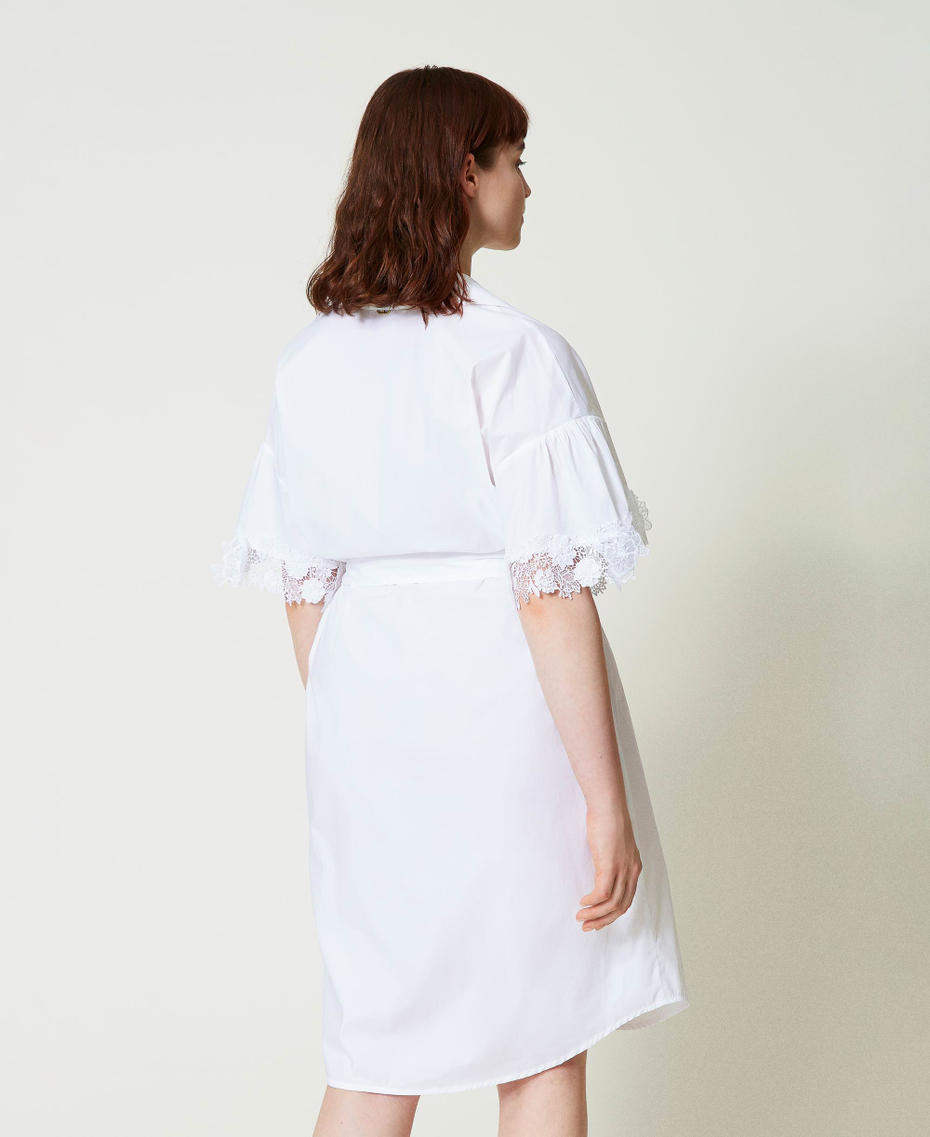 Midi poplin dress with floral patches
