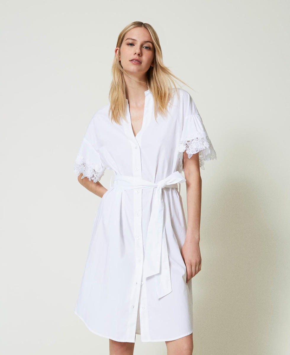 Midi poplin dress with floral patches