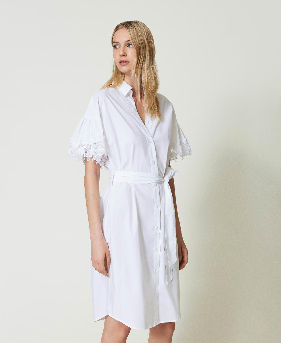 Midi poplin dress with floral patches