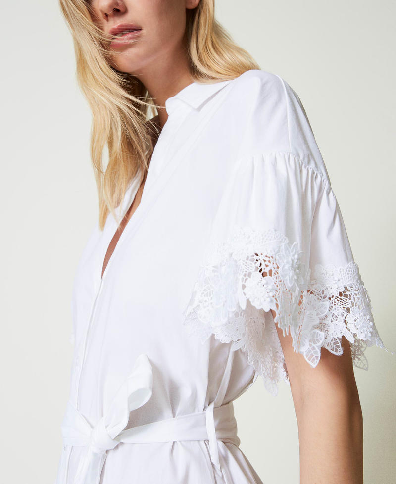 Midi poplin dress with floral patches