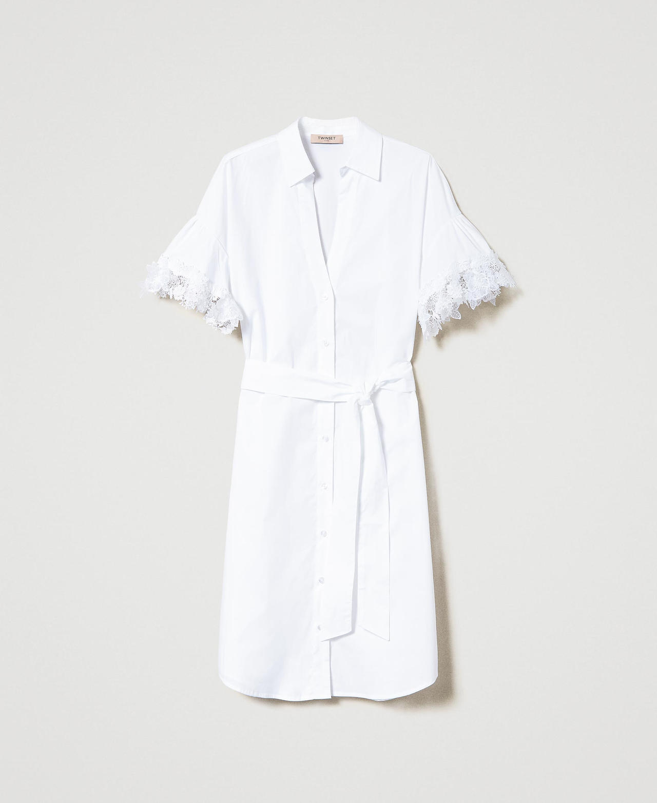 Midi poplin dress with floral patches