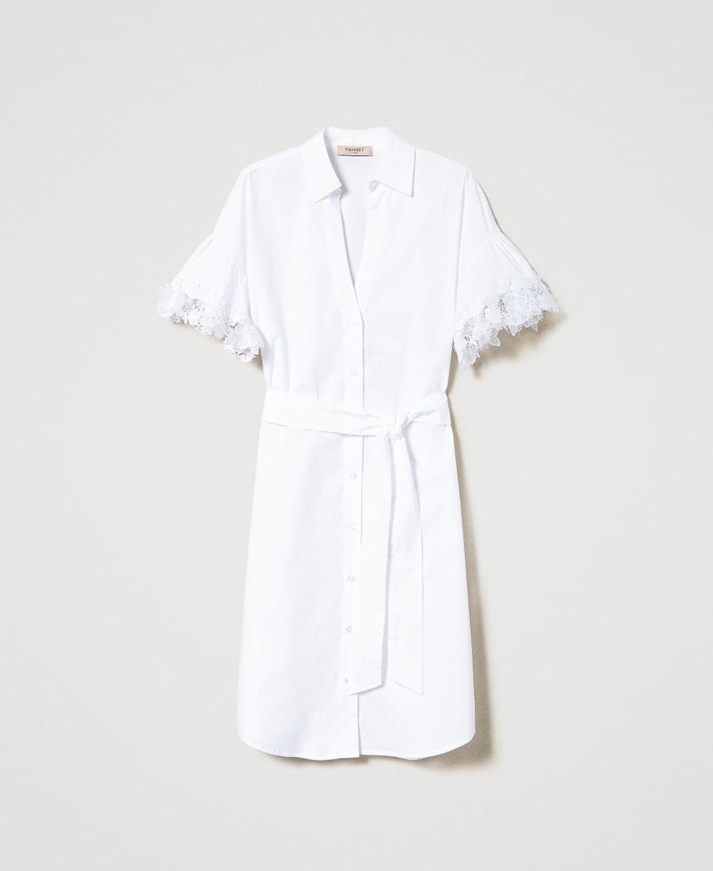 Midi poplin dress with floral patches