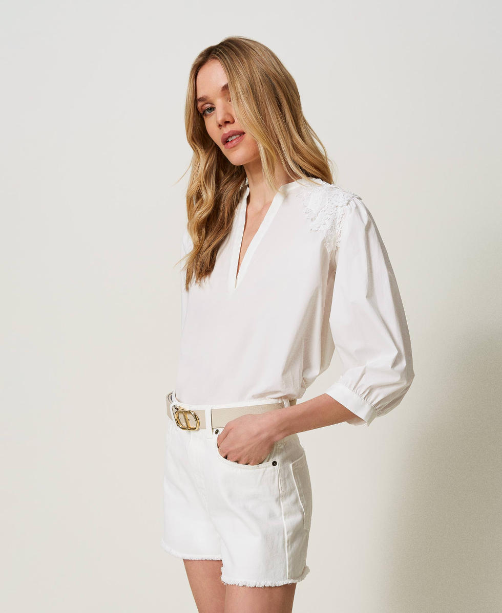 Blouse en popeline avec patchs floraux Blanc Femme 241TT2283_00001_01