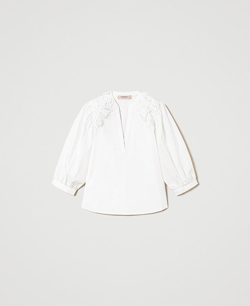Blusa in popeline con patch floreali Bianco Donna 241TT2283-0S