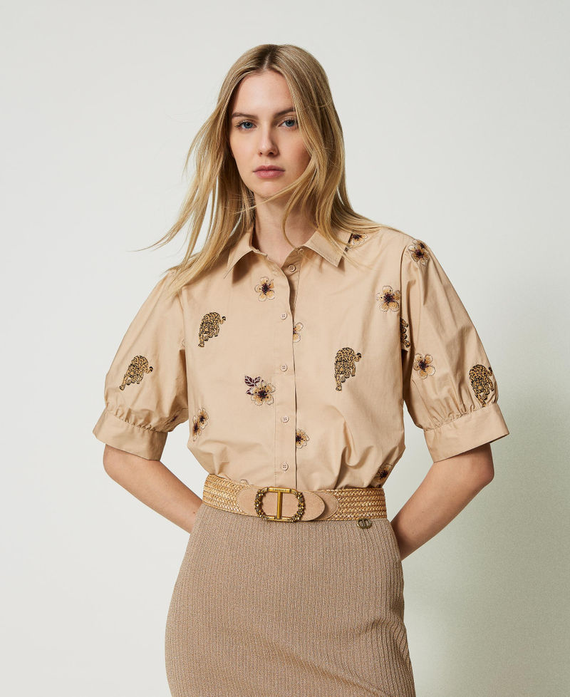 Poplin shirt with all over embroidery