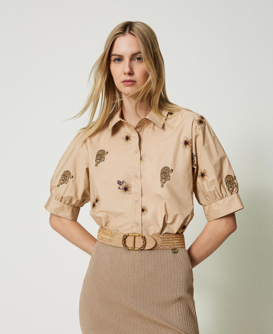 Poplin shirt with all over embroidery Creme Brulé Jungle Embroidery Woman 241TT2312_11681_05