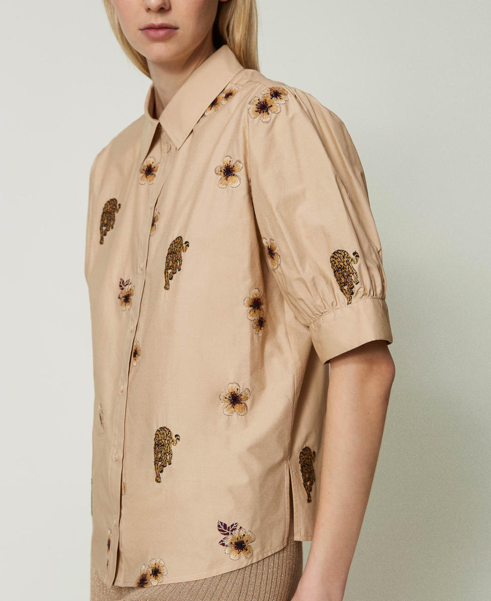 Poplin shirt with all over embroidery