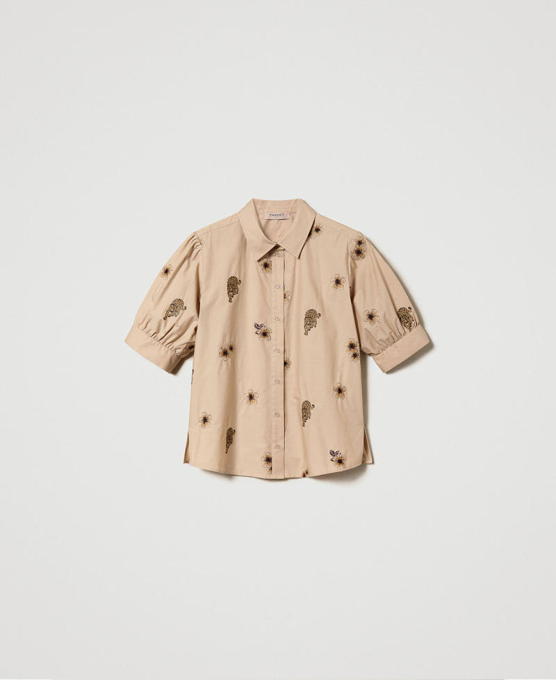 Poplin shirt with all over embroidery