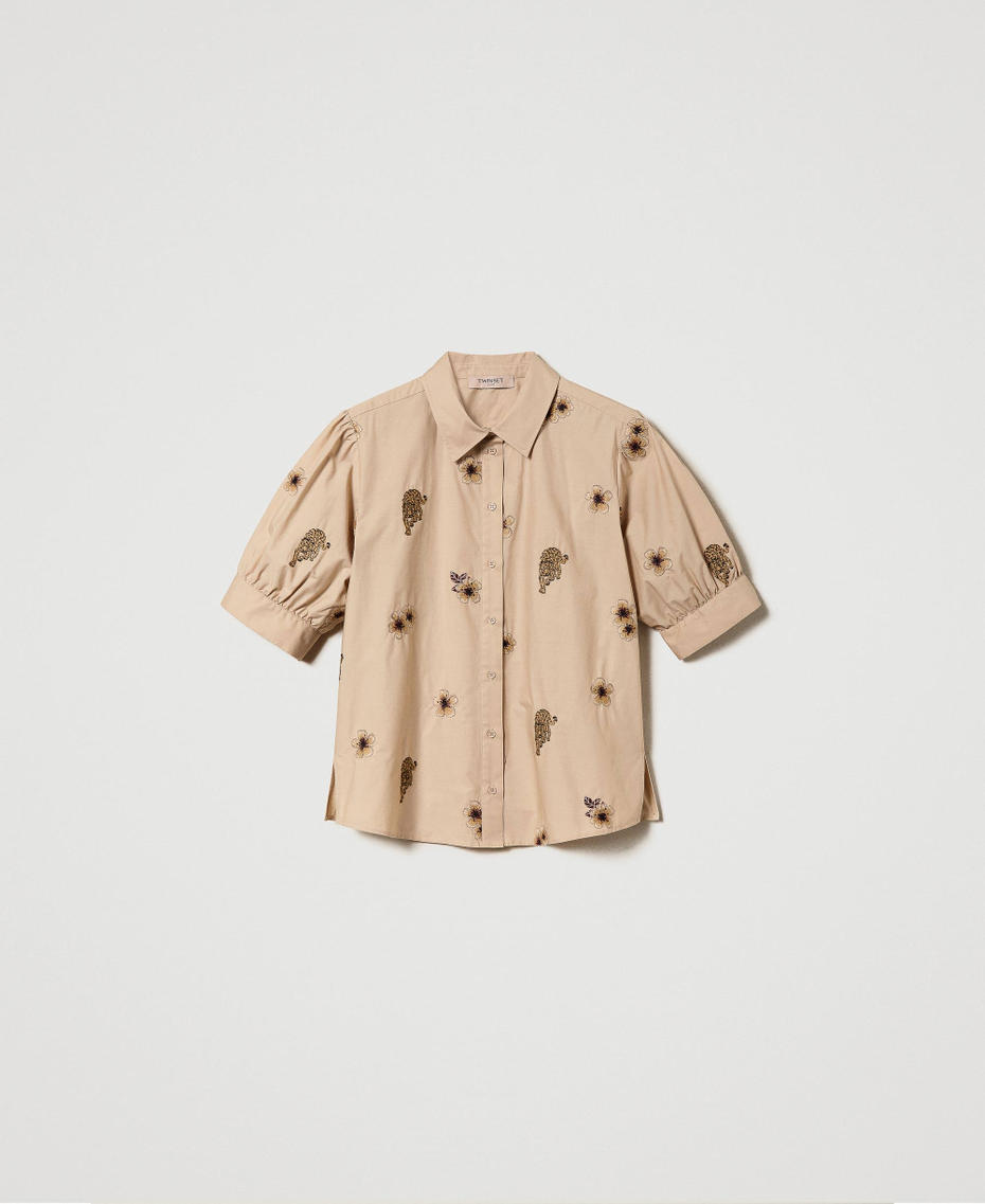 Поплиновая рубашка с вышивкой по всей поверхности Вышивка Джунгли Крем-брюле женщина 241TT2312-0S