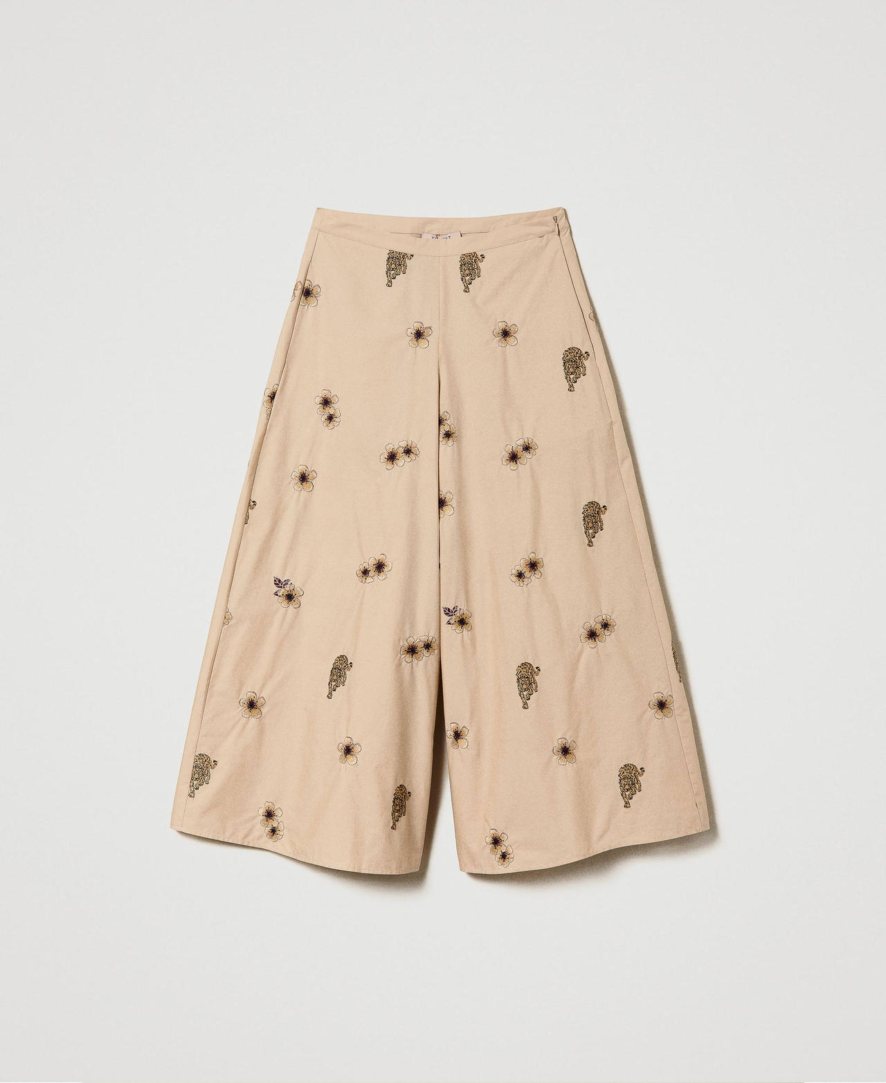 Pantalon ample en popeline avec broderie all-over