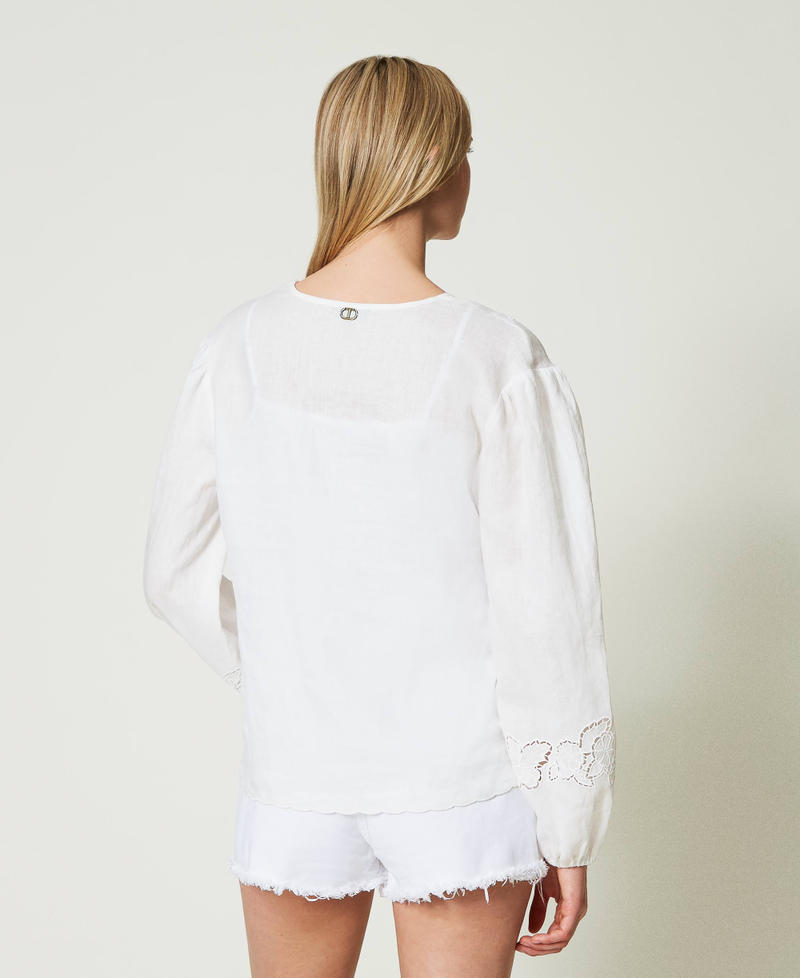 Blusa de lino con bordado de bordado inglés Blanco Mujer 241TT2333-03