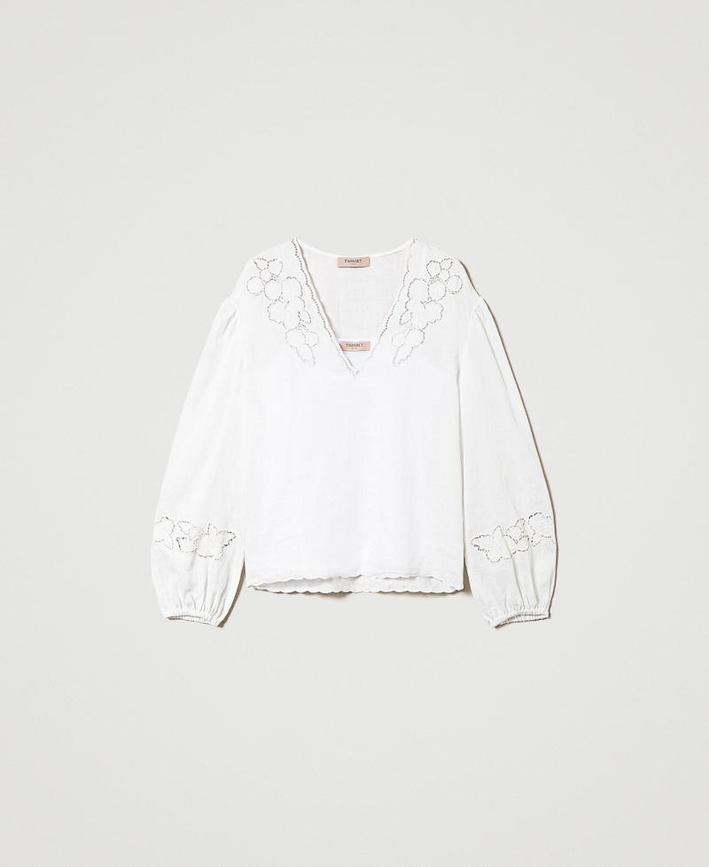 Linen blouse with broderie anglaise White Woman 241TT2333-0S