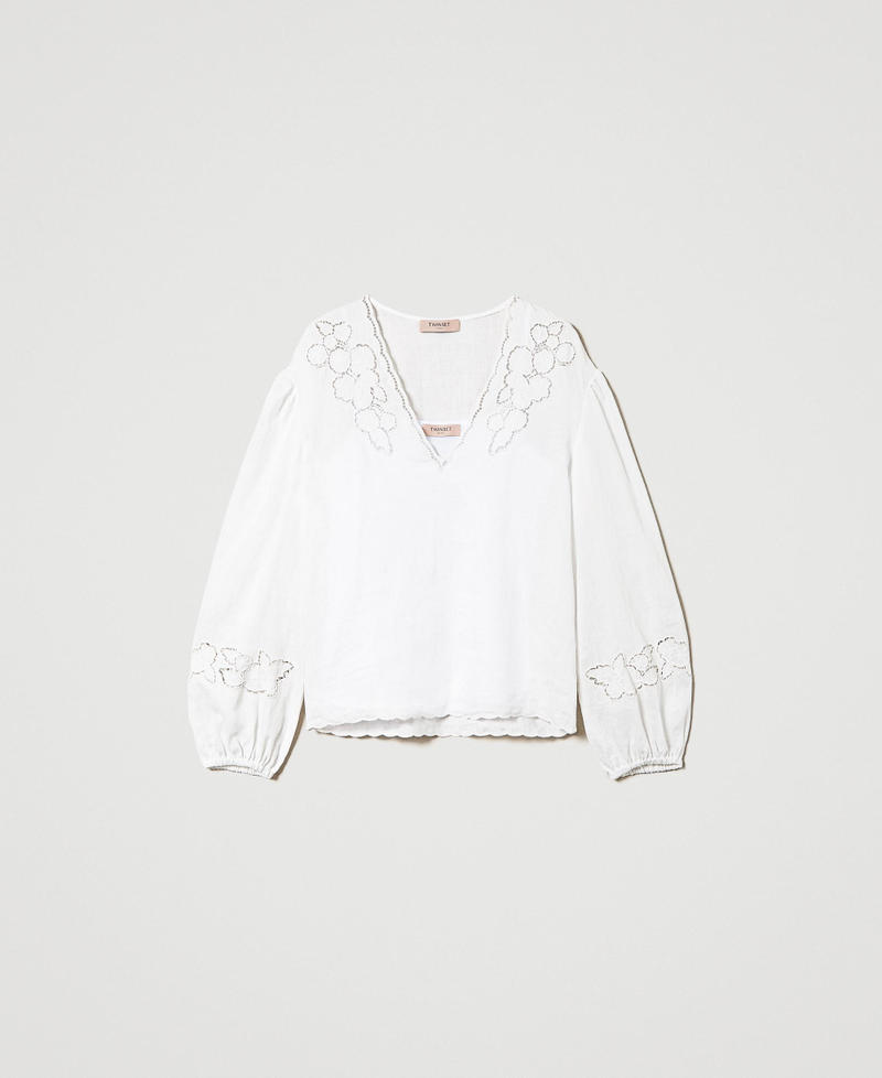 Linen blouse with broderie anglaise White Woman 241TT2333_00001_0S