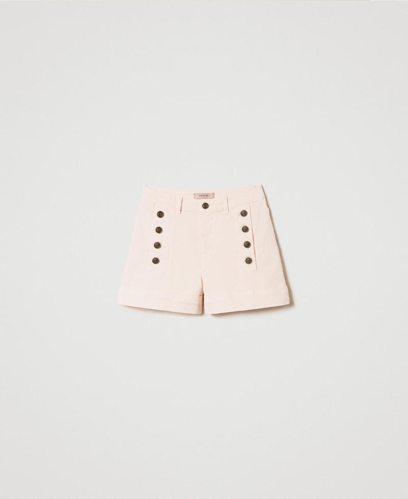 Drill shorts with decorative buttons