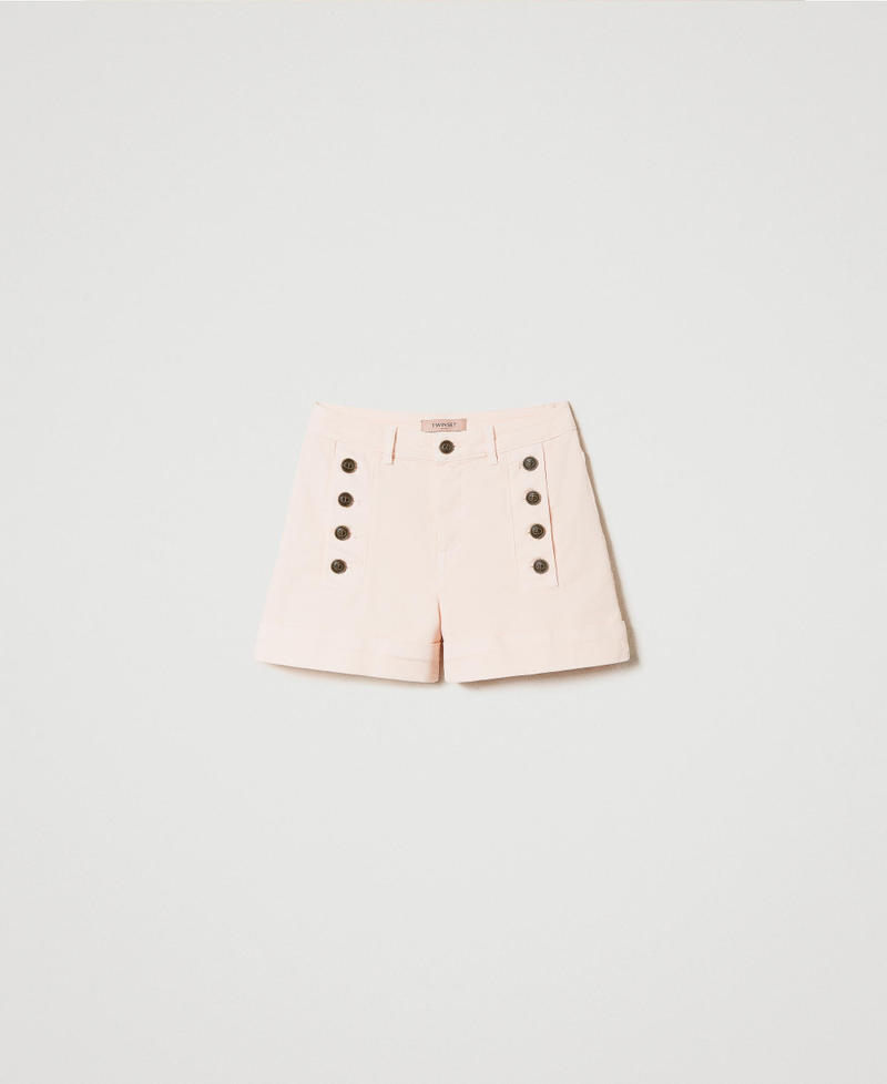 Drill shorts with decorative buttons "Pale Peach” Pink Woman 241TT2371_11538_0S