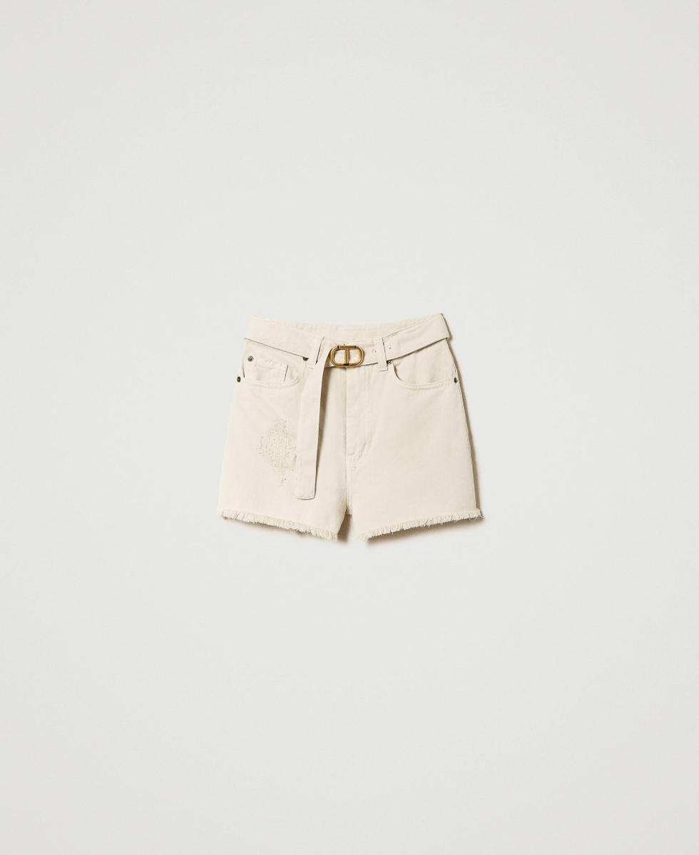 Shorts aus Bull Denim mit Oval T Gurtel Frau Beige TWINSET Milano