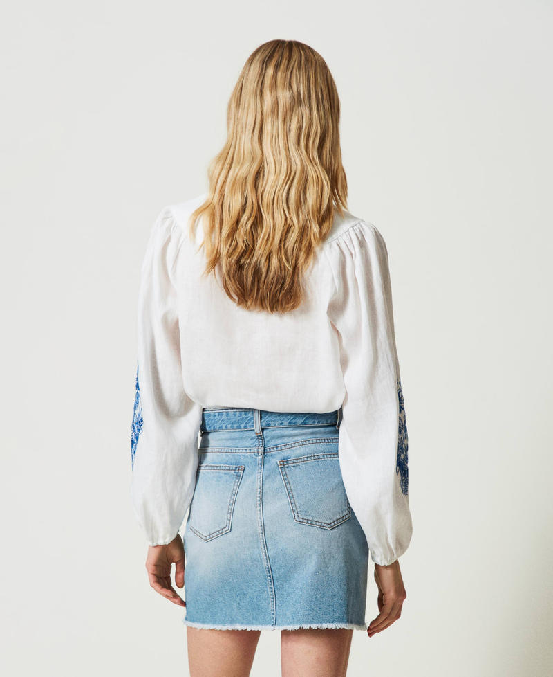 Denim miniskirt with Oval T belt