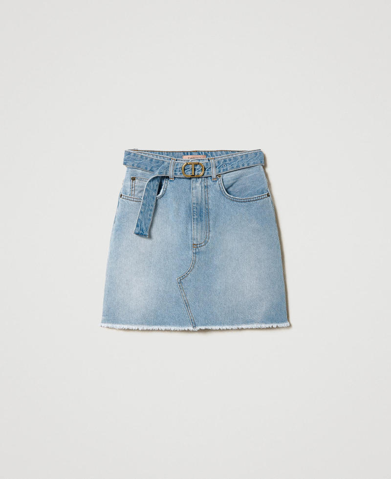Denim miniskirt with Oval T belt