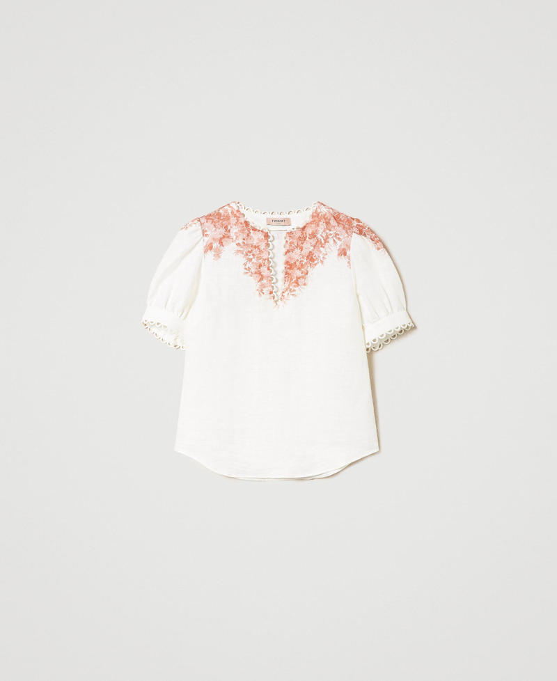 Linen blouse with floral print